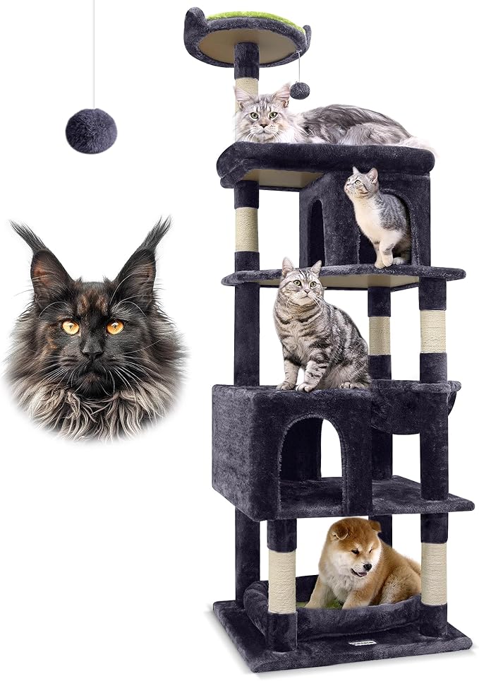 S72 Heavy Duty Cat Trees for Large Cats, Sturdy 72in Maine Coon Cat Tree for Large Cats 20 lbs+ Heavy Duty Cat Tower for Adult Biggest Cats with 6 Scratching Posts, Hammock, Dark Gray