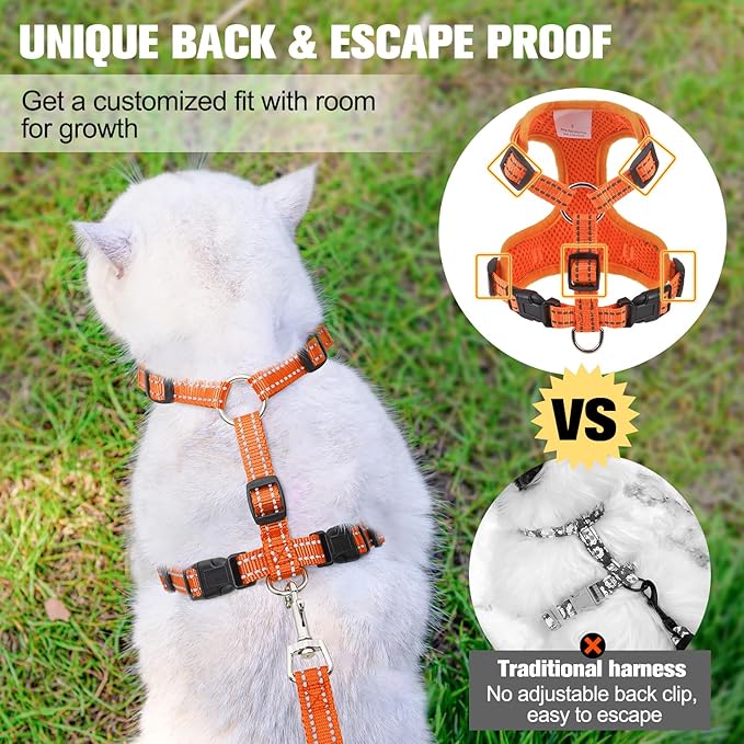BEAUTYZOO Cat Harness and Leash Set for Walking Escape Proof, Neck Release Adjustable Harness for Kitten Puppy Small Medium Large Cats, Soft Cute Easy Control Small Cat Harness for Cats Boy and Girls