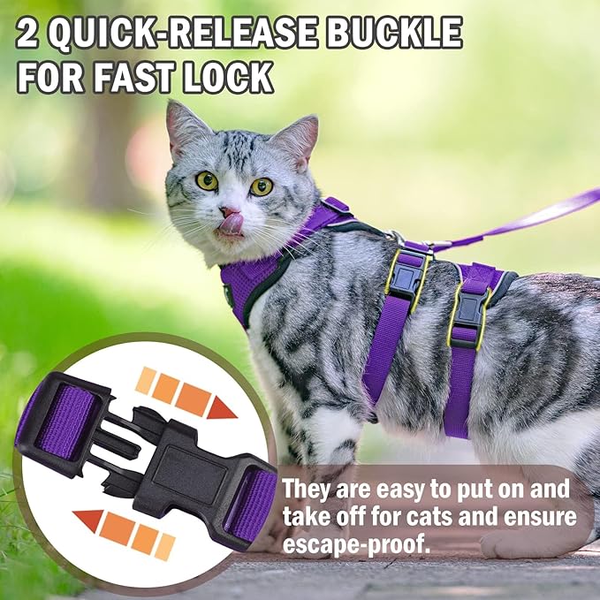 PUPTECK Cat Harness and Leash Set Escape Proof for Walking, Breathable Mash Vest Adjustable Harness for Cats Puppy Small Animals, Reflective at Night, Purple Medium