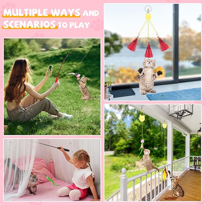 14pcs Cat Wand Toy Cute Bird Feather Cat Toys for Indoor Cats Worm Kitten Toys for Cat Colorful Self Play Hanging Cat Toys for Bored Indoor Adult Cats Interactive Cat Toy for Kitten