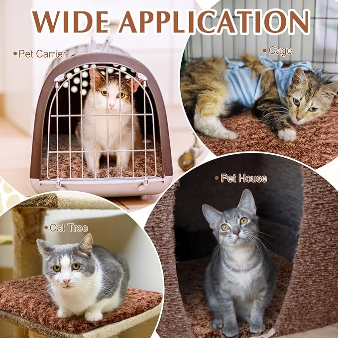 4 Pack Self Warming Cat Pads Self Heating Cat Mat Thermal Pads for Small Dogs Washable Pet Kennel Pad Crate Bed Mat with Removable Covers for Indoor Outdoor Pet(Brown,16 x 20 Inch)