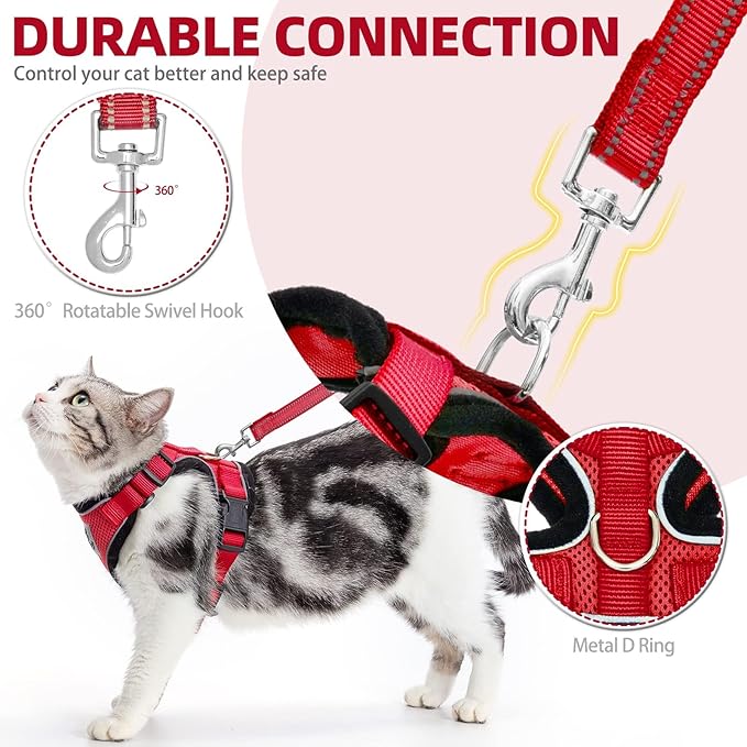 PUPTECK Cat Harness and Leash Set Escape Proof Reflective Cat Walking Harness Adjustable Soft Breathable Mesh Vest for Small Pets, Red, S