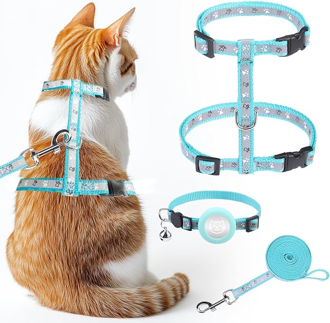 KOOLTAIL Cat Harness and Leash Set Escape Proof with Cat Airtag Holder Collars (3 in 1), Comfortable Lightweight Adjustable Kitten Harness for Small Medium Large Cats Safe Walking & Travel Outdoors