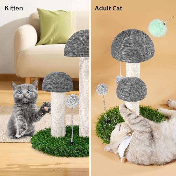 Odoland Cat Scratching Post Mushroom Natural Sisal Board Scratcher for Kitten Health and Good Behavior, Furniture Scratch Deterrent Accessories for Cats and Kitten Hrey