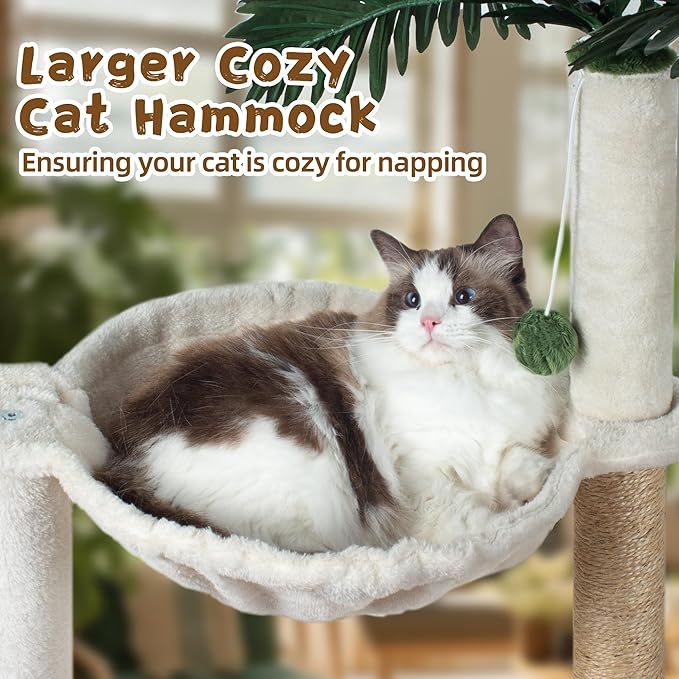 Cat Scratching Post 30 Inches Small Cat Tree Tower with Two Cat Hammock, Double Cat Hammock with Cat Toy Wooden Interactive, Cat Condo for Kitten and Adults Cat