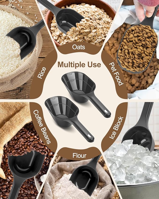 2 PACK Dog Food Scoop,1 Cup Capacity Pet Food Scoop With Measuring Lines For Dog, Puppy and Cat (Black)