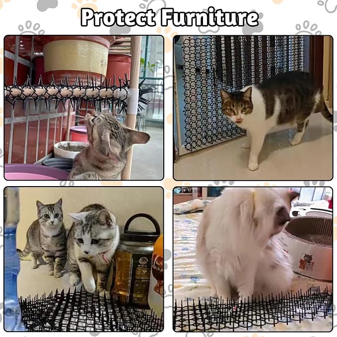 Fhiny Cat Deterrent Mat, Cat Repellent with Spike 6.6Ft Scat Mat for Kitten Coverage Prickle Digging Deterrent Training Network for Dogs Indoor Outdoor Keep Pet Out of Yard