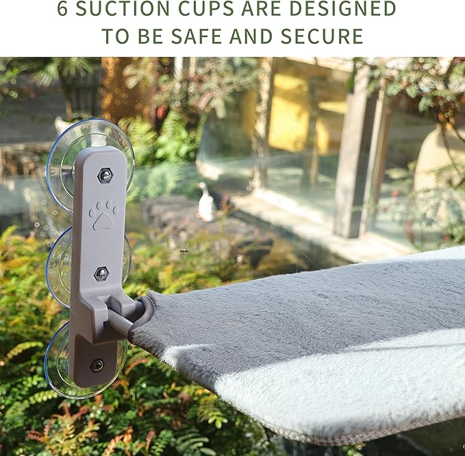 Cat Window Perch, 6 Suction Cups 20‘’ Cat Window Hammock for Large Cats, Foldable Cat Bed Seat Cat Window Shelf for Cats Inside, Holds Well for Heavier Cats Easy to Adjust