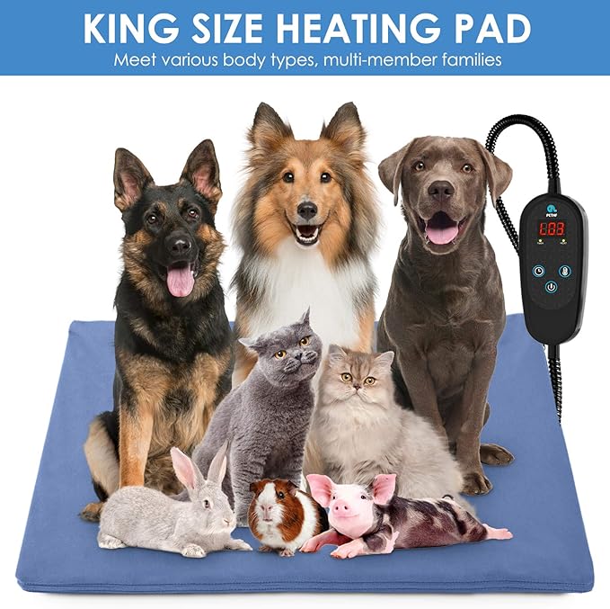 PETNF Super Large Heated Dog Bed Electric Pet Heating Pad for Dogs Cats with 6 Levels Timer and Temperatures,Waterproof Safety Cat Warming Pad Indoor Heated Cat Bed Mat for Large Dog(2XL)