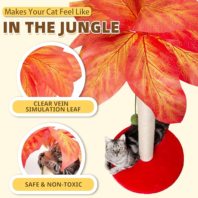 Cat Scratching Post 23.6 inch Cute Cat Scratcher Kitten Scratching Post with Sisal Rope for Indoor Cats Palm Tree Cat Scratching Post with Dangling Balls for Small Cats, Red