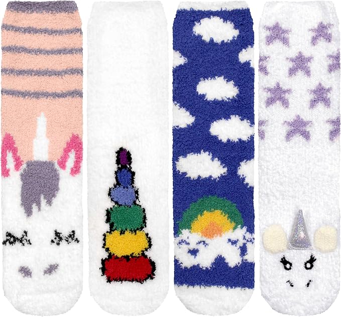 BambooMN Women's Super Soft Warm Microfiber Fuzzy Cozy Unicorn Series Crew Socks