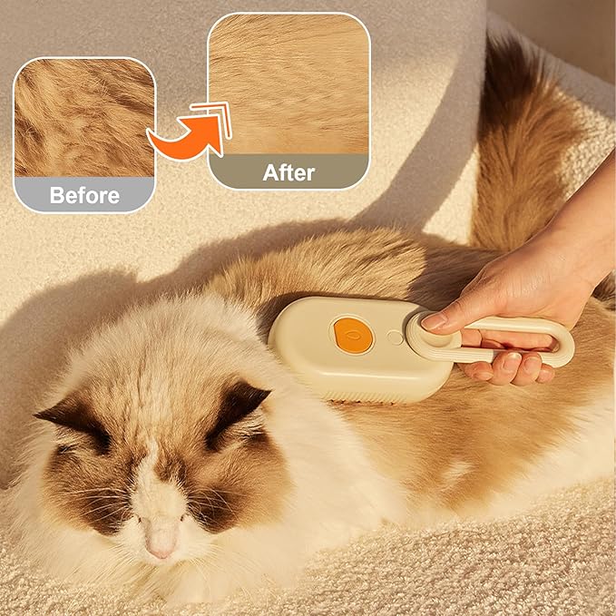 3-in-1 Steam Grooming Brush for Pet Hair Removal - Deshedding Tool for Dogs and Cats, Massages Coat and Removes Tangles