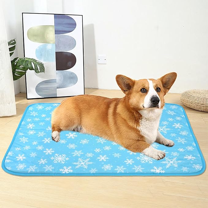 DELIFUR Dog Cooling Mat- Pet Cooling Mat Outdoor for Dogs Self Cooling Pad for Small Medium Dog Machine Washable (Large, Blue)