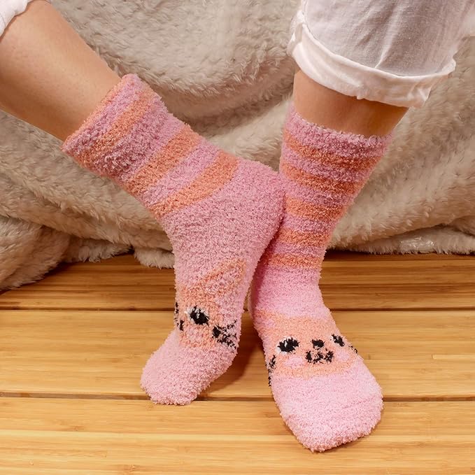 BambooMN Women's Super Soft Warm Microfiber Fuzzy Cozy Animal Socks or Christmas Winter Animal Socks, Value Pack