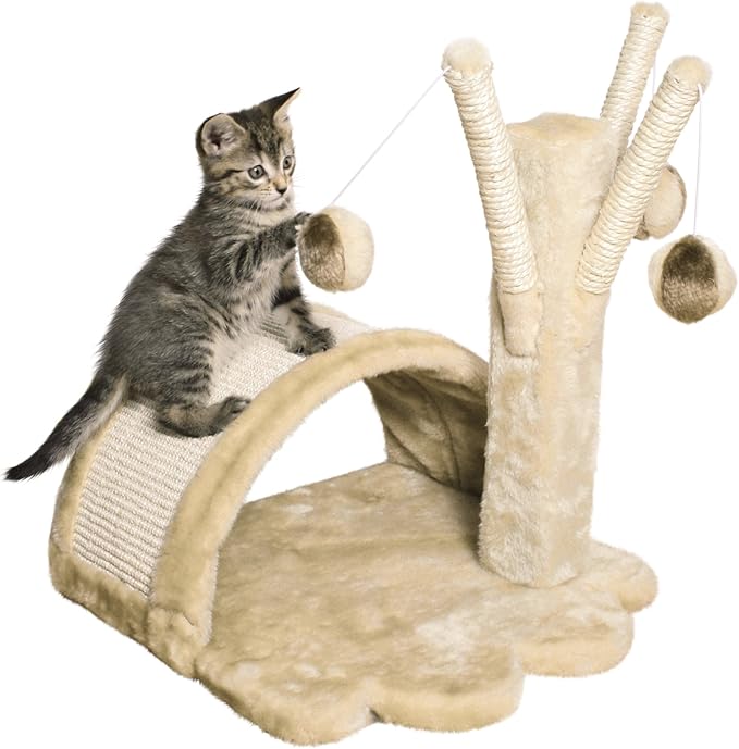 TRIXIE Tavira 15.4-in Cat Tree for Kittens, Sisal Cat Scratcher, Soft Plush-Cover Surfaces, 3 Dangling Cat Toys, Beige (Pack of 2)