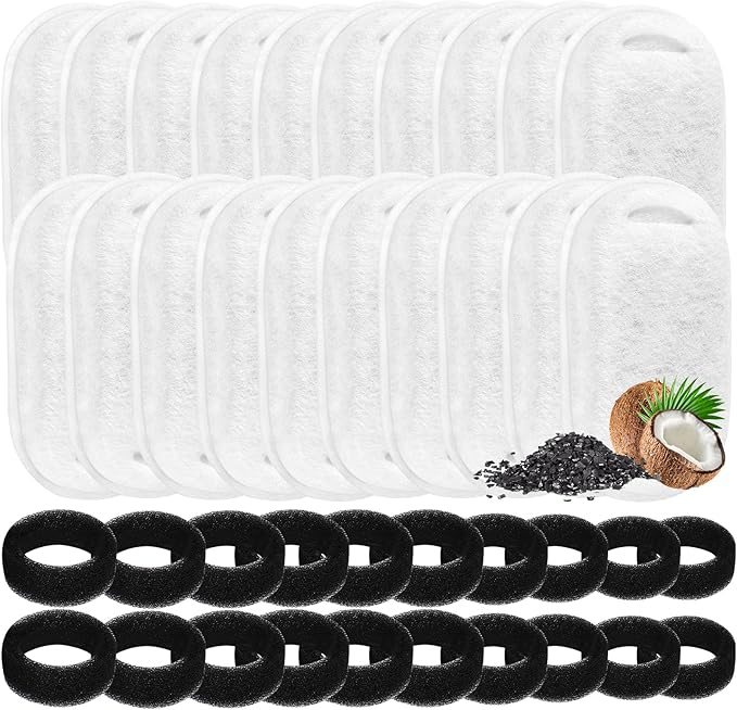 40 Pcs-20 Pack Cat Fountain Filters with 20 Sponges, Pet Replacement Filters for Stainless Steel 108oz/3L, 67oz/2L Pet Fountain