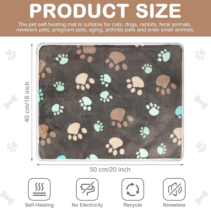 2 Pack Self Warming Cat Bed Pet Self Heating Pad Cat Warming Bed Mat Thermal Cat Mat Washable Reflects Body Heat Removable Cover for Indoor Outdoor Feral Pet(Dog Paw,16 x 20 Inch)