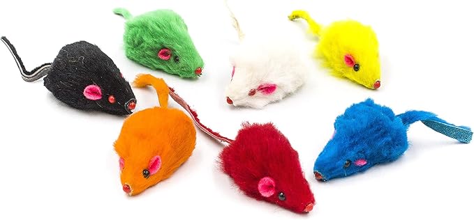 60 Rainbow Mice with Catnip and Rattle Sound Made of Real Rabbit Fur Interactive Catch Play Mouse Toy for Cat, Box of 60 Mice