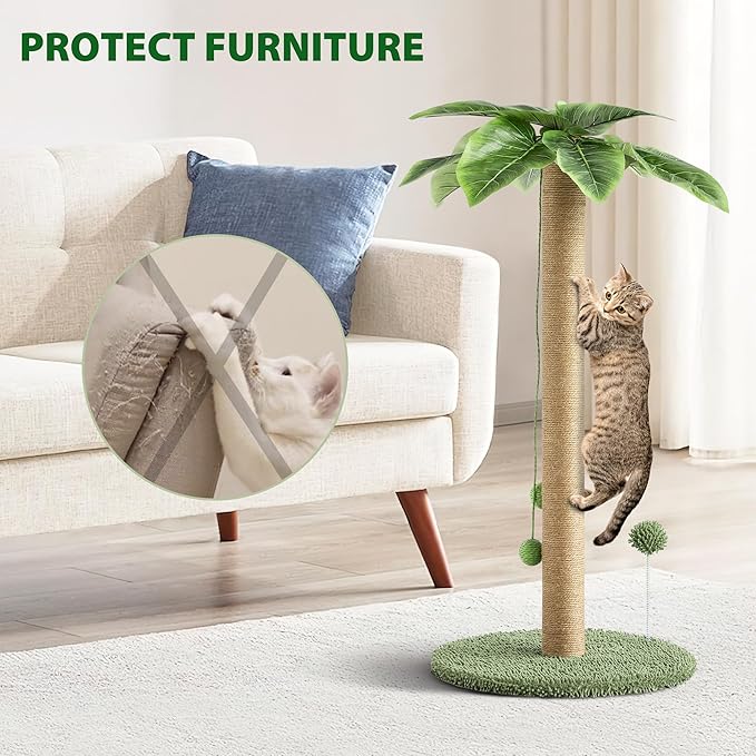 Cat Scratching Post for Indoor Cats, 33" Tall Cat Tree with Sisal Rope, Kitten Scratcher Sisal Rope Scratch Posts Trees with Hanging Ball,Cat Toys