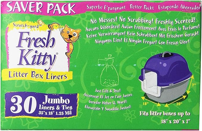 30 Count Fresh Kitty Litter Box Liners Super Thick, Durable, Easy Clean Up Jumbo Scented, Bags with Ties for Pet Cats