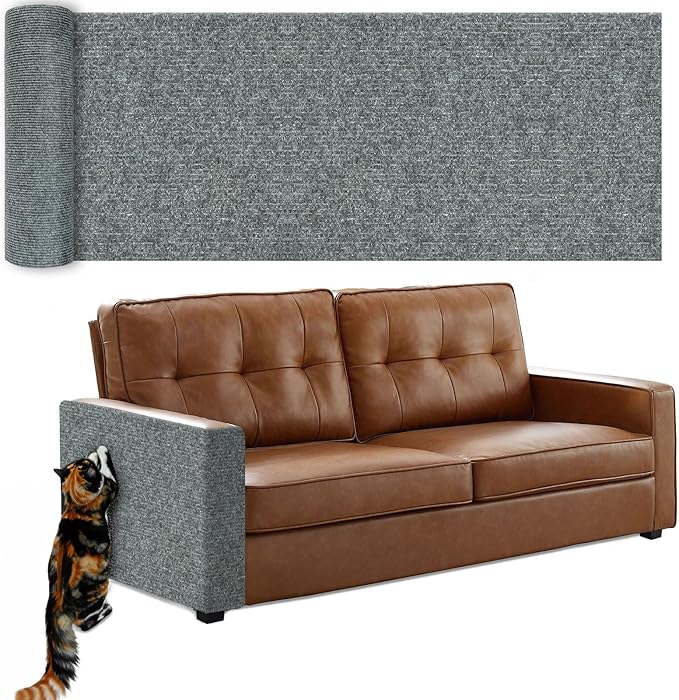 Cat Scratching Mat, 157.5"x15.7" Cat Carpet Self-Adhesive Carpet Mat Trimmable Replacement for Cat Tree, Cat Wall Scratcher, Cat Scratching Post, Shelves Couch Furniture DIY Protector, Light Grey