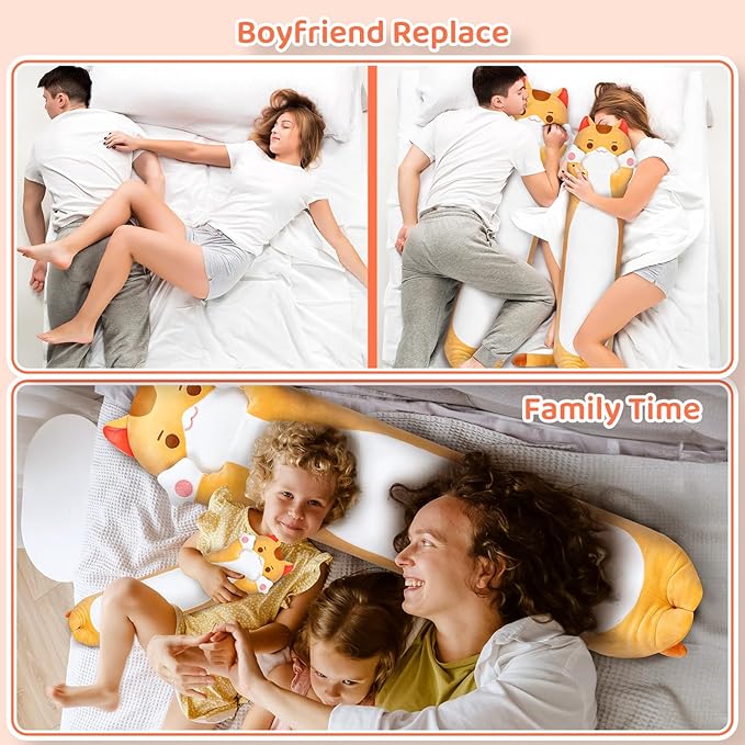 Artist-Designed Ultra Soft Long Cat Plush Body Pillow, Extra Stuffing for Comfort, Premium Quality Stuffed Animal Gift for Girlfriend or Cat Lovers (Brown Cat Body Pillow 36 Inch)