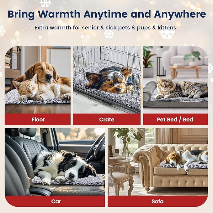 Miguel Self Heating Dog Mat, 36 X 24 inch Self Warming Dog Bed for Indoor Outdoor, Non Electric Dog Pad Thermal for Medium Large Dogs, Washable Crate Mat with Removable Washable Cover (Gray,L)