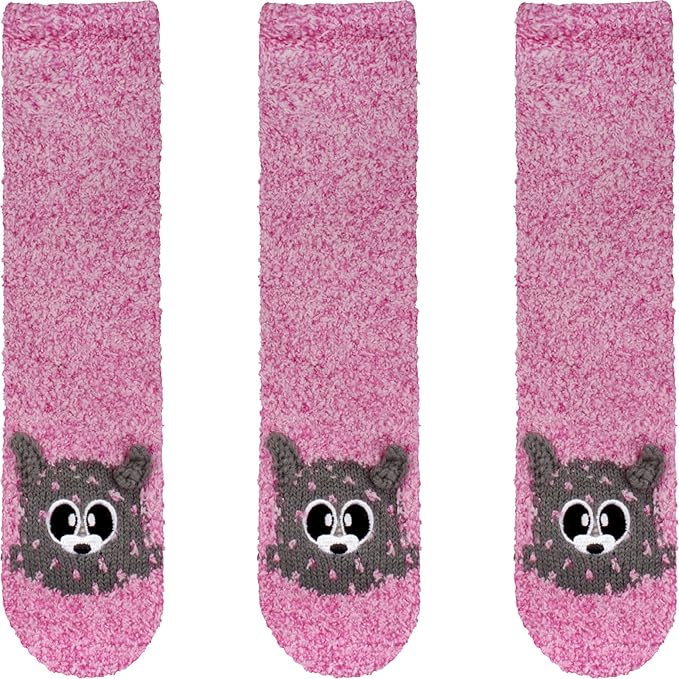 BambooMN Super Soft Warm Cute Furry Animal Non-Slip Fuzzy Cozy Fluffly Crew Winter Home Socks, Value Pack