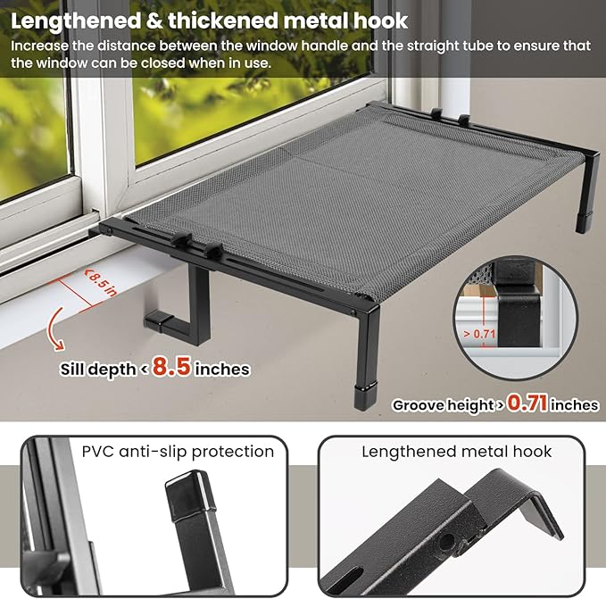 Cat Window Perch Cat Hammock for Large Cats Free-Standing Cat Sleeping Bed Sturdy Adjustable Easy Assemble Metal Cat Shelves for Windowsill, Floor, Bedside, Cabinet Holds Up to 45 lbs