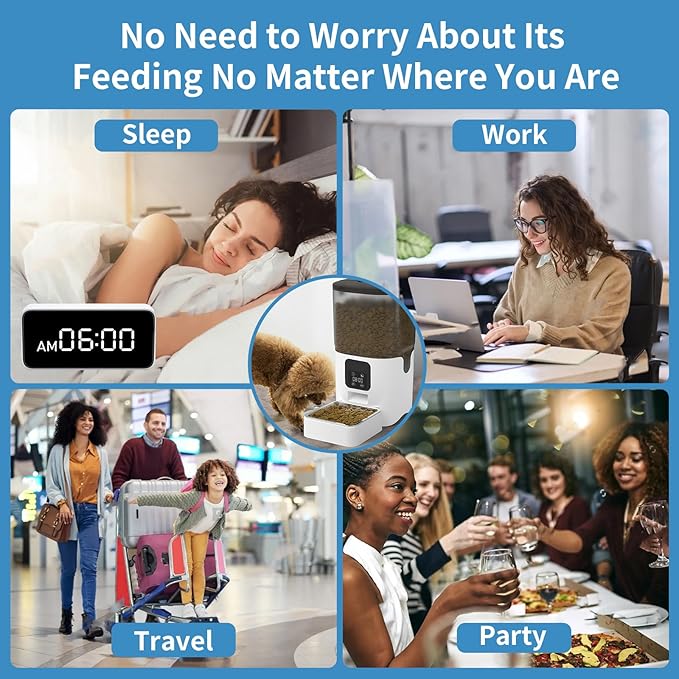 Automatic Cat Feeders with 6L Large Capacity Food Storage: Timed Pet Feeders with Programmable Feeding Schedule, Detachable for Easy Clean, Up to 36 Portions Per Day for Large Dog (25 Cup)