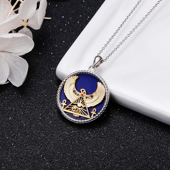 Alphm Egyptian Jewelry for Women 925 Sterling Silver Bastet Goddess/Eye of Horus Pendant Necklace Ancient Egyptian Jewelry Present