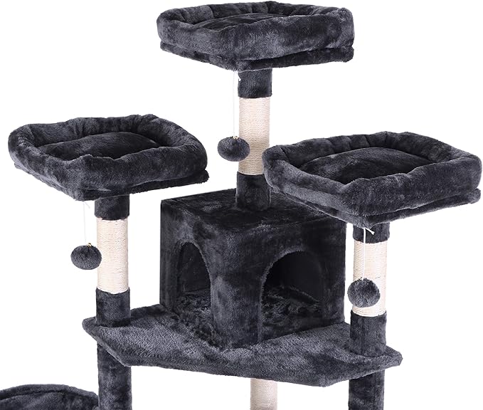 BEWISHOME Cat Tree 66.3 Inch Multi-Level Large Tall Cat Tower with Plush Top Perches, Sisal Scratching Post Cat Condo Play House Kitty Activity Center MMJ14H