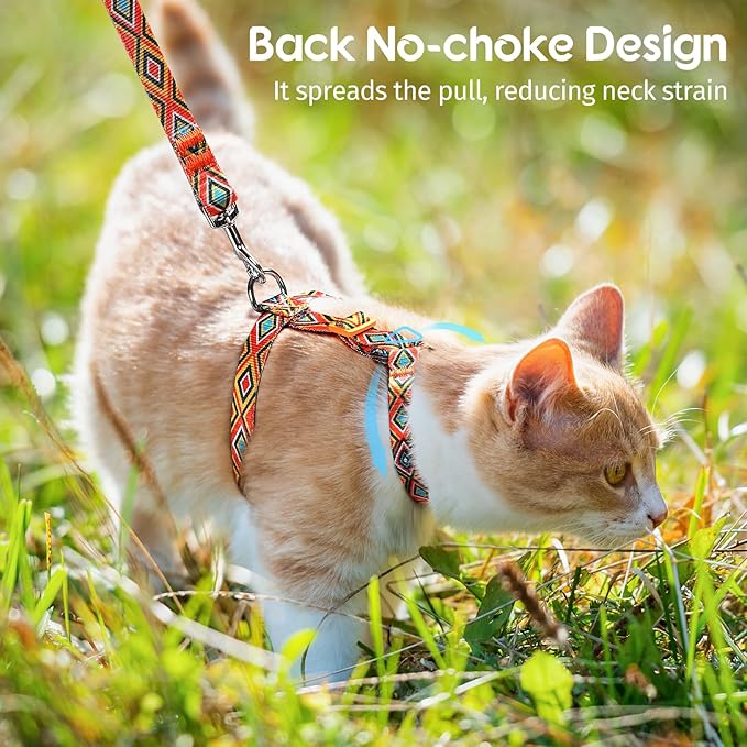 Dooradar Cat Harness and Leash, Escape Proof Adjustable Kitten Vest, Lightweight Soft Pet Straps, Easy Wearing for Small Medium Kitty Safe Walking Travel Control, Orange & Black, M