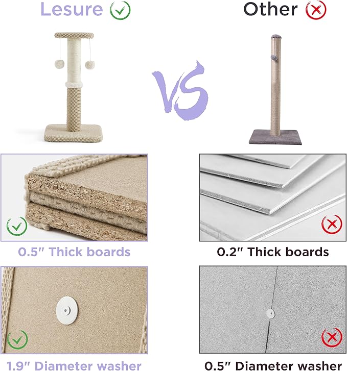 Lesure 29" Tall Cat Scratching Post - Premium Sisal Rope Highly Resistant Carpet Scratching Posts for Indoor Cats Adults, Sturdy Large Cat Scratch Pole with Hanging Ball, Beige