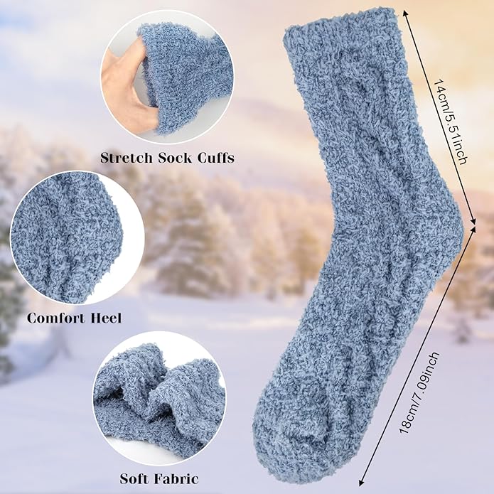 6 Pairs Womens Fuzzy Socks Winter Warm Soft Cozy Fluffy Microfiber House Sleeping Slipper Socks Christmas Gifts