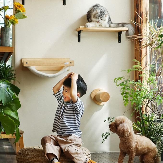 FUKUMARU Cat Wall Furniture, 11.8 Inch Cat Wall Steps for Drywall, Cat Stairs for Wall Mounted with Jute Scratching Cat Shelf for Most Kitten, Medium and Large Cats, 2 of Pack