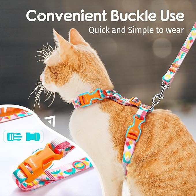 Dooradar Cat Harness and Leash, Escape Proof Adjustable Kitten Vest, Lightweight Soft Pet Straps, Easy Wearing for Small Medium Kitty Safe Walking Travel Control, Rainbow, S