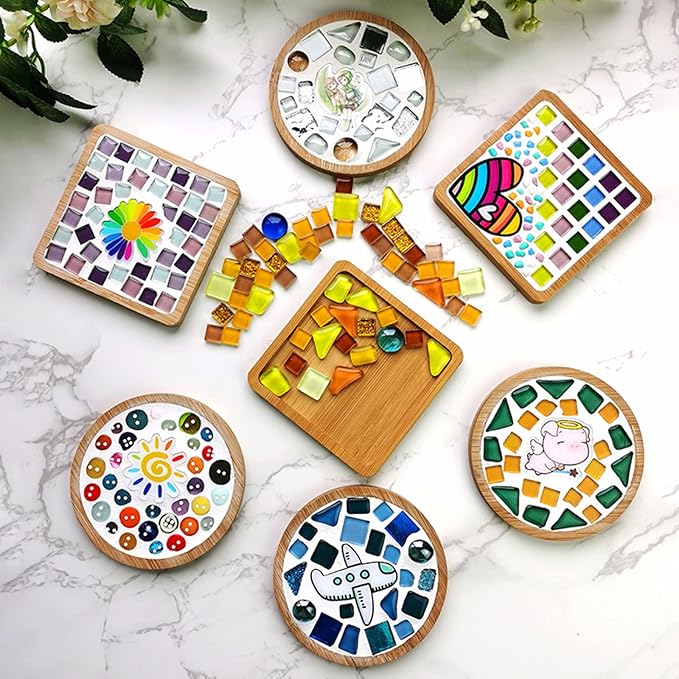 4PCS Mosaic Bamboo Coasters for Crafts, Blank Base Trays, Drinking Cup Coaster, Plant Coaster, Art Plate,DIY Mosaic Supplies (Hexagon)