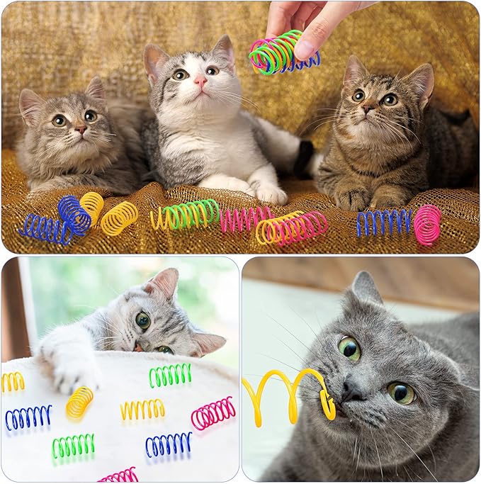 300 Pcs Cat Spring Toy, Cat Spiral Toys Interactive for Indoor Colorful Cats Plastic Springs Coil for Kitten Hunting, Swatting, Biting