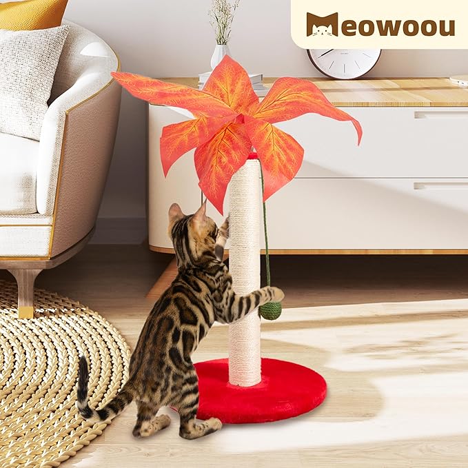 Cat Scratching Post 23.6 inch Cute Cat Scratcher Kitten Scratching Post with Sisal Rope for Indoor Cats Palm Tree Cat Scratching Post with Dangling Balls for Small Cats, Red