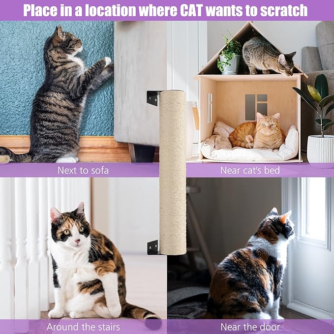 Wall Mounted Cat Scratching Post for Indoor Cats | Kitten Wall Shelves Climbing Furniture| Sisal Rope Cat Claw Scratcher Tree | Solid Wooden Walkway for Cage Mounted Climbing Relaxing