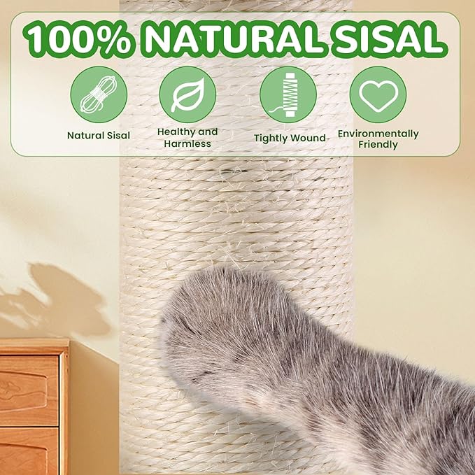 Cat Scratching Post for Indoor Cats,39.4'' Tall Cat Scratching Post with Sisal Rope,Self Groomer,Hanging Spring Ball,Wood Interactive Ball,Cat Activity Center for Adults Cats Kittens