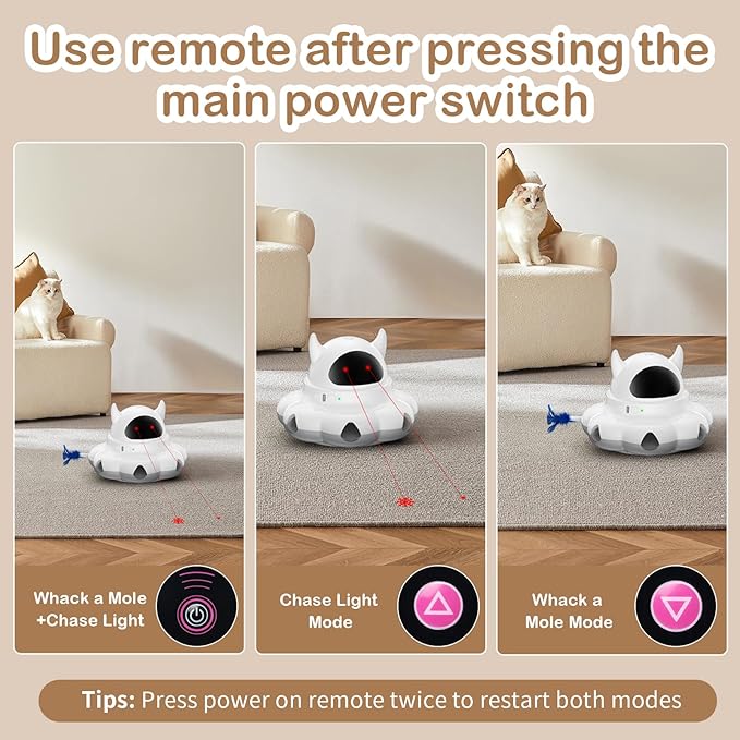 2-in-1 Interactive Cat Toys for Indoor Cats, Automatic Cat Toy with 7 Holes Mice Whack A Mole Moving Feather, Smart Cat Toy (White)