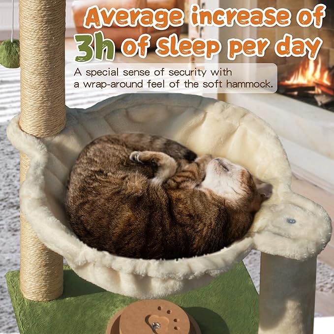 Cat Scratching Post 30 Inches Small Cat Tree Tower with Cat Hammock, Cat Hammock with Cat Toy Wooden Interactive, Cat Condo for Kitten and Adults Cat