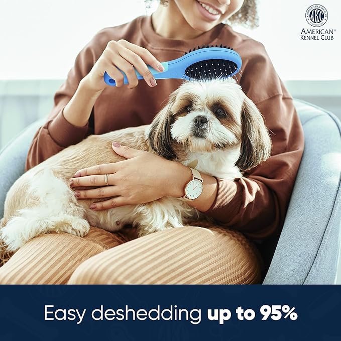 AMERICAN KENNEL CLUB AKC Pet Grooming Brush for Dogs and Cats - 2-in-1 Deshedding and Detangling Brush with Dense Nylon Bristles, Removes Loose Hair for Short and Long Coat Dogs and All Breeds