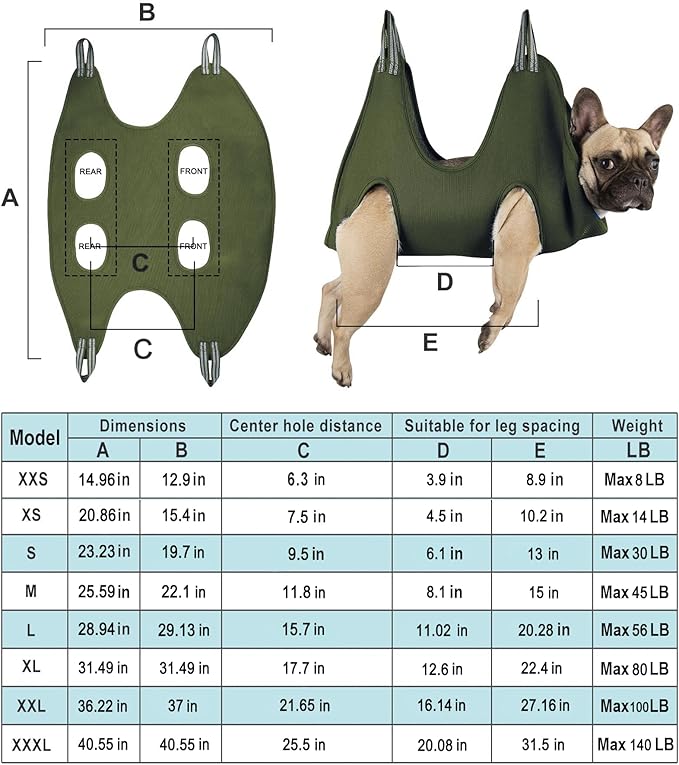 10 in 1 Pet Dog Grooming Hammock Harness with Nail Clipper,Nail File,Dog Nail Hammock,Dog Grooming Sling for Nail Trimming/Clipping (XXL+ / 100LB Max, Khaki Green)