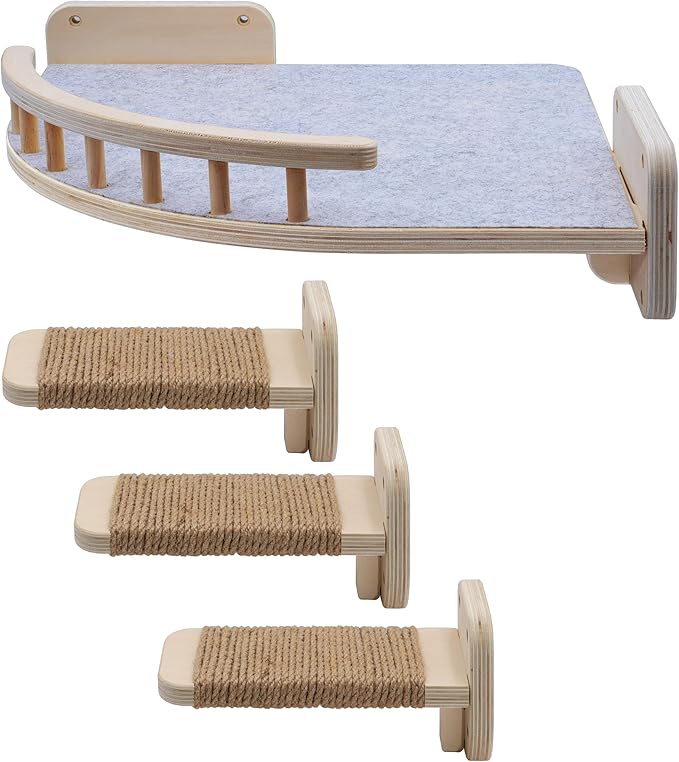 UNTITLDW Cat Wall Shelves with 3 Sisal Rope Cat Wall Steps - Cat Corner Shelf Wall Mounted - Cat Wall Furniture & Cat Shelves for Wall Support 60lbs