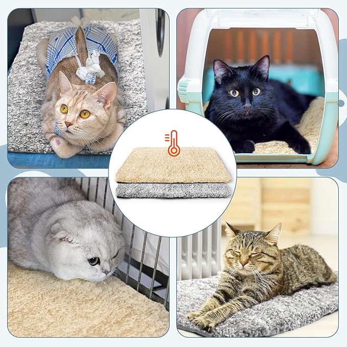 6 Pack Self Warming Cat Pads 19 x 28 Inch Self Heating Dog Cat Mats Extra Warm Thermal Pet Bed Washable Pet Crate Bed Mat Blanket Removable Cover Non Slip for Indoor Outdoor Pets (Grey Beige)