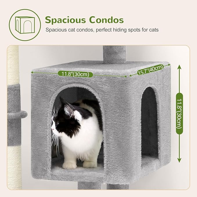 F46C Versatile Play Cat Tree Tower | 46-Inch Sturdy Cat Condo with Scratching Posts, Hammock, Multiple Platforms & Anti-Tip Kit for Large Multi-Cats | Premium Quality Materials, Light Gray