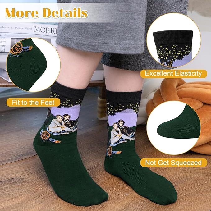 5 Pairs Womens Fun Famous Painting Patterned Art Socks Cotton, Printed Cool Novelty Funny Socks for Women